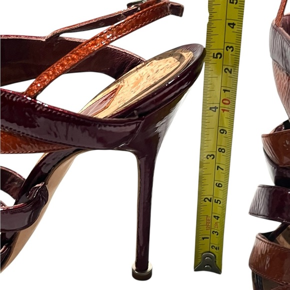 Manolo Blahnik x Birkenstock Patent Leather Burgundy / Topaz Strappy Sandals - Picture 14 of 14